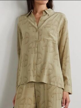 Anine Bing Aspen Printed Georgette Shirt Logo Button Down